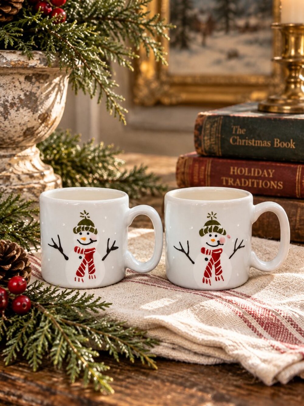 Set of 2 Vintage Hartstone Pottery Snow People Espresso Mugs